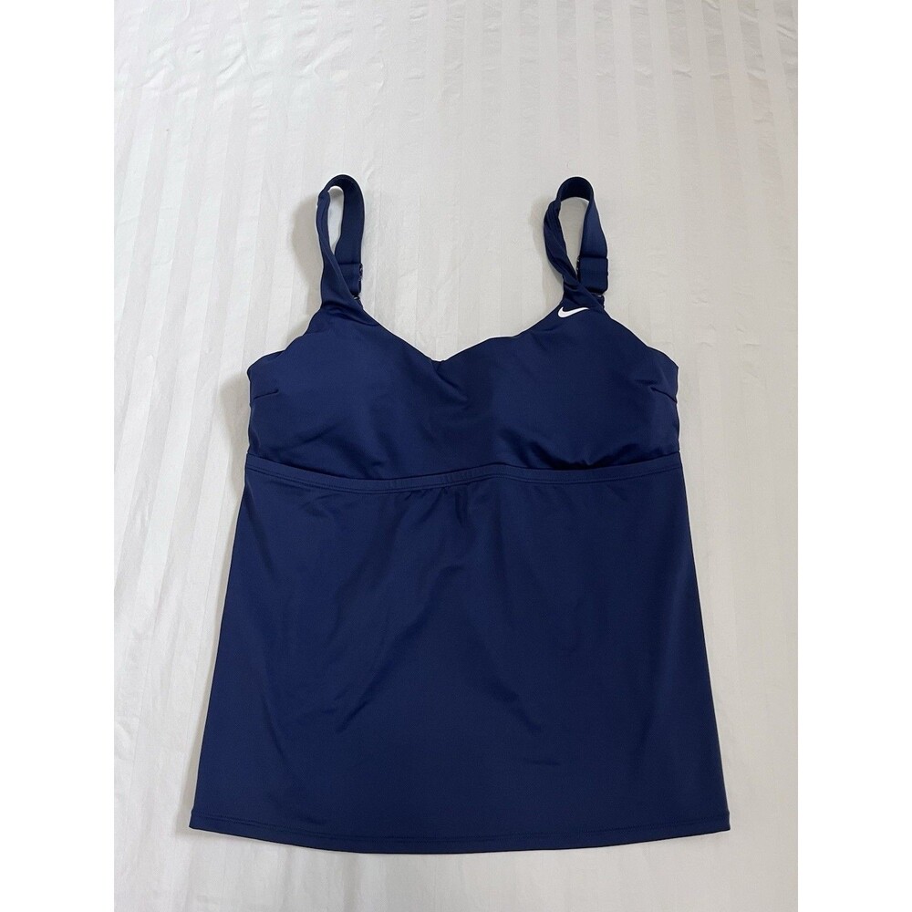 Nike Swim Women L Tankini Top Blue Midnight Navy Essential Scoop Neck NESSA224